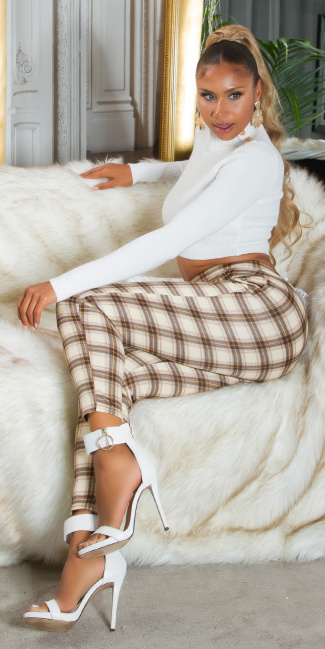 Highwaist Treggings with checked pattern Brown